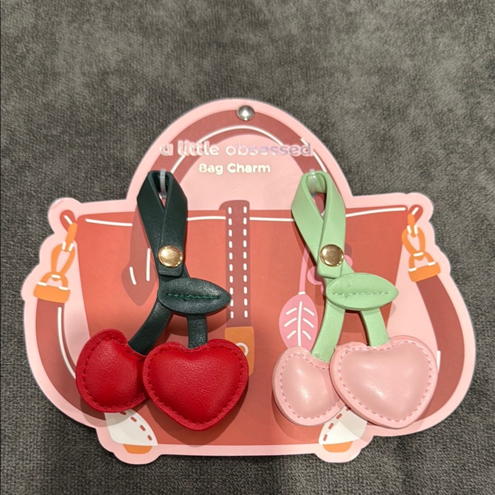 Cherry Bag Charm Set - Red and Pink